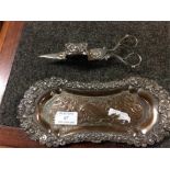 A Georgian snuffer tray, etc.