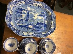 A Spode blue and white meat plate, dessert dish, e