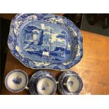 A Spode blue and white meat plate, dessert dish, e