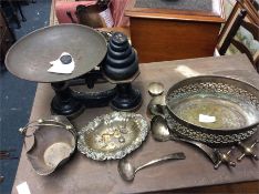 Kitchen scales, plated ware, etc.