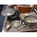 Kitchen scales, plated ware, etc.