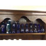 Blue glass vases.