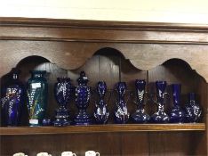 Blue glass vases.