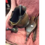 Coal scuttle, bellows, etc.