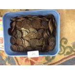 A large quantity of copper pennies and half pennie