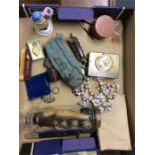 Old penknife, necklace, enamelled box, etc.