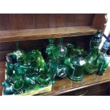 Green glass vases.