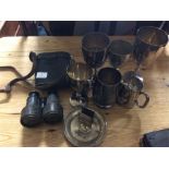 Old field glasses, plated ware, etc.