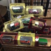 A collection of matchbox cased toy cars.