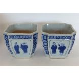 A pair of small Oriental blue and white Bonsai pot
