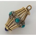 A heavy 18 carat gold turquoise and rose diamond p