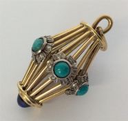 A heavy 18 carat gold turquoise and rose diamond p