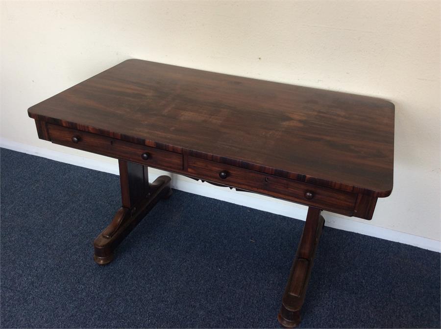 A rosewood library table with two drawers and moul - Image 2 of 2