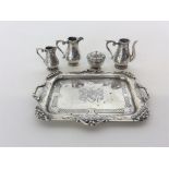 An attractive miniature Continental silver tea service on