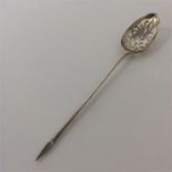 An early Georgian silver mote spoon with pierced bowl of