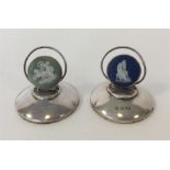 A pair of Wedgwood and silver mounted menu holders