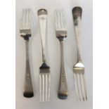 A set of four Dutch silver OE pattern table forks. Approx