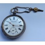 A gent's silver open faced pocket watch with white