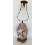 A large Oriental style ginger jar on brass stand. The va