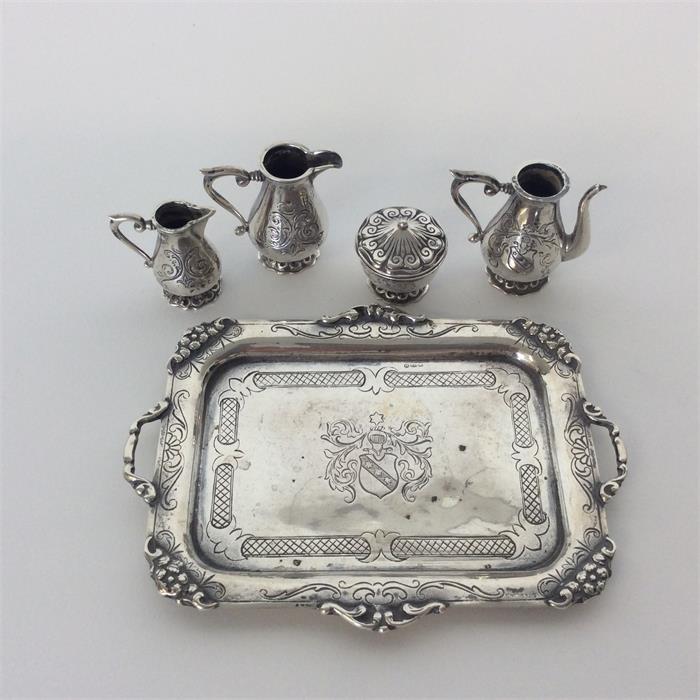 An attractive miniature Continental silver tea service on - Image 2 of 2