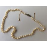 A good graduated string of pearl beads with gold a