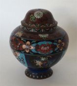 A Cloisonné string box with lift-off cover. Approx
