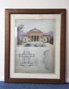 A large framed and glazed print of an architectura
