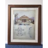 A large framed and glazed print of an architectura