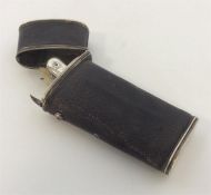 A Georgian leather mounted etui with hinged top an