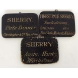 A group of three unusual wooden bin labels each de