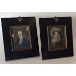 A pair of rectangular miniatures of a lady and a g