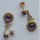 A pair of amethyst and gold drop earrings with loo