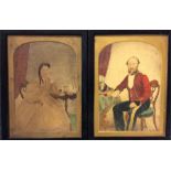 A pair of portraits of a lady and a gentleman in e