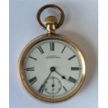 A gent's gilt open face pocket watch with white en