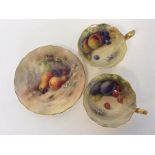 Two Royal Worcester cabinet cups decorated with fr