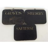 A group of three unusual plain wooden bin labels d