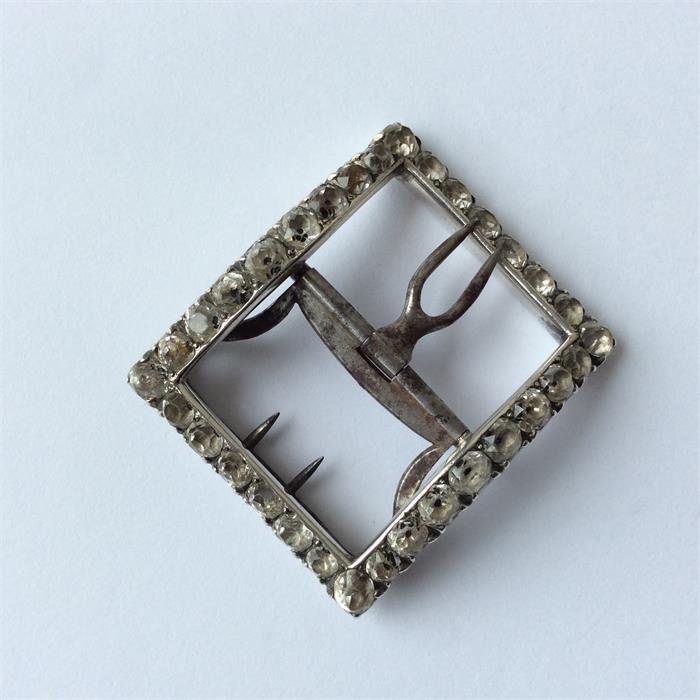 A silver mounted Antique buckle inset with paste s