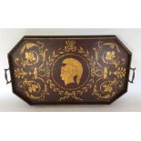 A good mahogany tray with gilt decoration. Est. £5