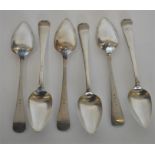 A set of six heavy OE pattern silver serving spoons. Appr