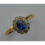 A small diamond and sapphire daisy head ring in tw