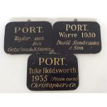 A group of three unusual wooden bin labels each de