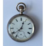 A gent's silver open face pocket watch with white