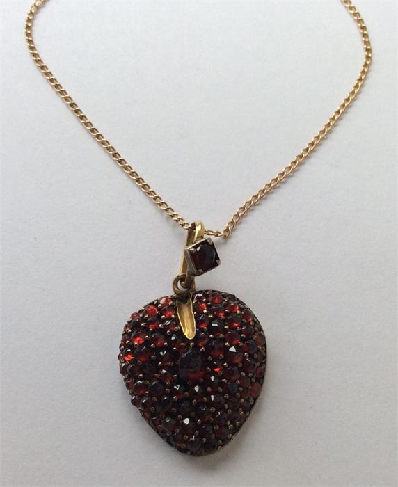 An Antique garnet mounted heart shaped pendant wit - Image 2 of 2