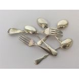 A group of six Continental silver spoons and forks. Vario
