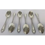 A heavy set of six silver teaspoons with beaded rims. Lon