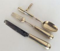 An unusual silver gilt four piece travelling cutle