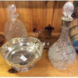 Decorative glass, silver mounted decanter, fruit d