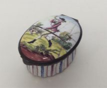 A good quality Antique enamelled box with hunting