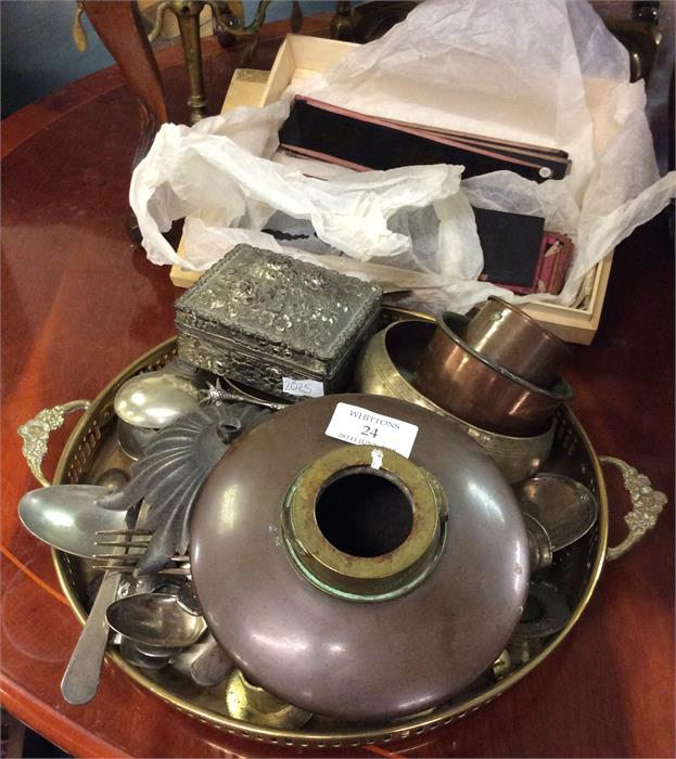 Copper lamps, plated cutlery etc.