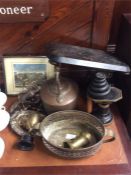 A quantity of copper and brassware etc